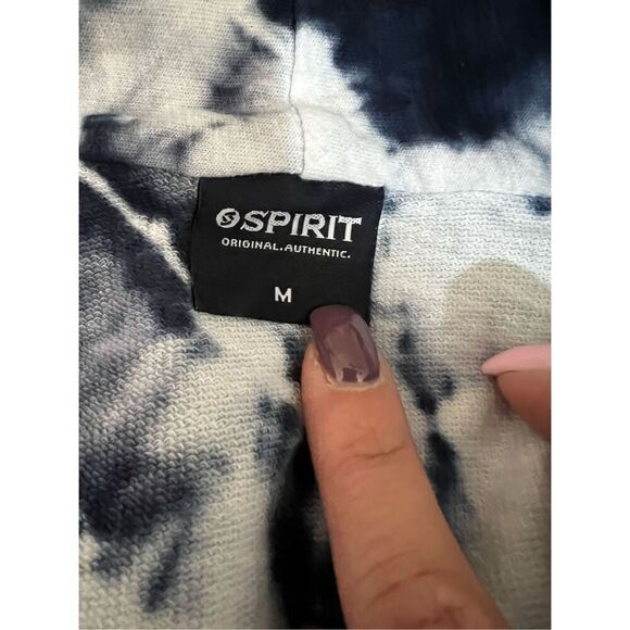 Spirit Jersey Sweater Womens Medium White Blue Cardigan Tie Dye Open Front NWOT - Picture 3 of 8